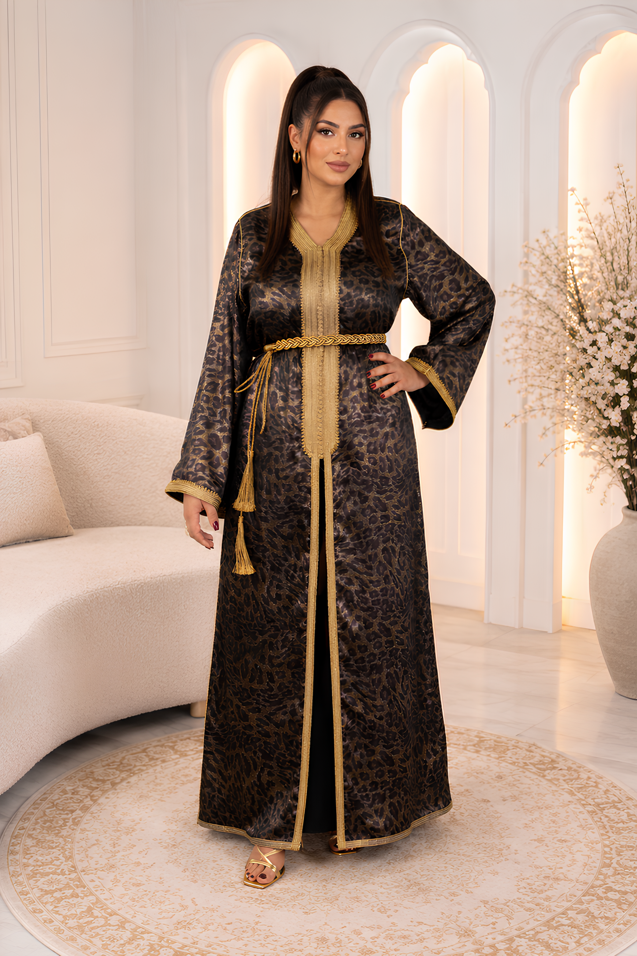 Golden Noir Leopard Caftan