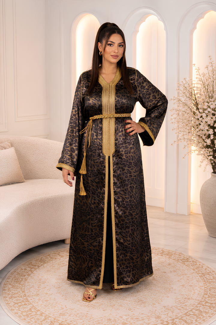 Golden Noir Leopard Caftan