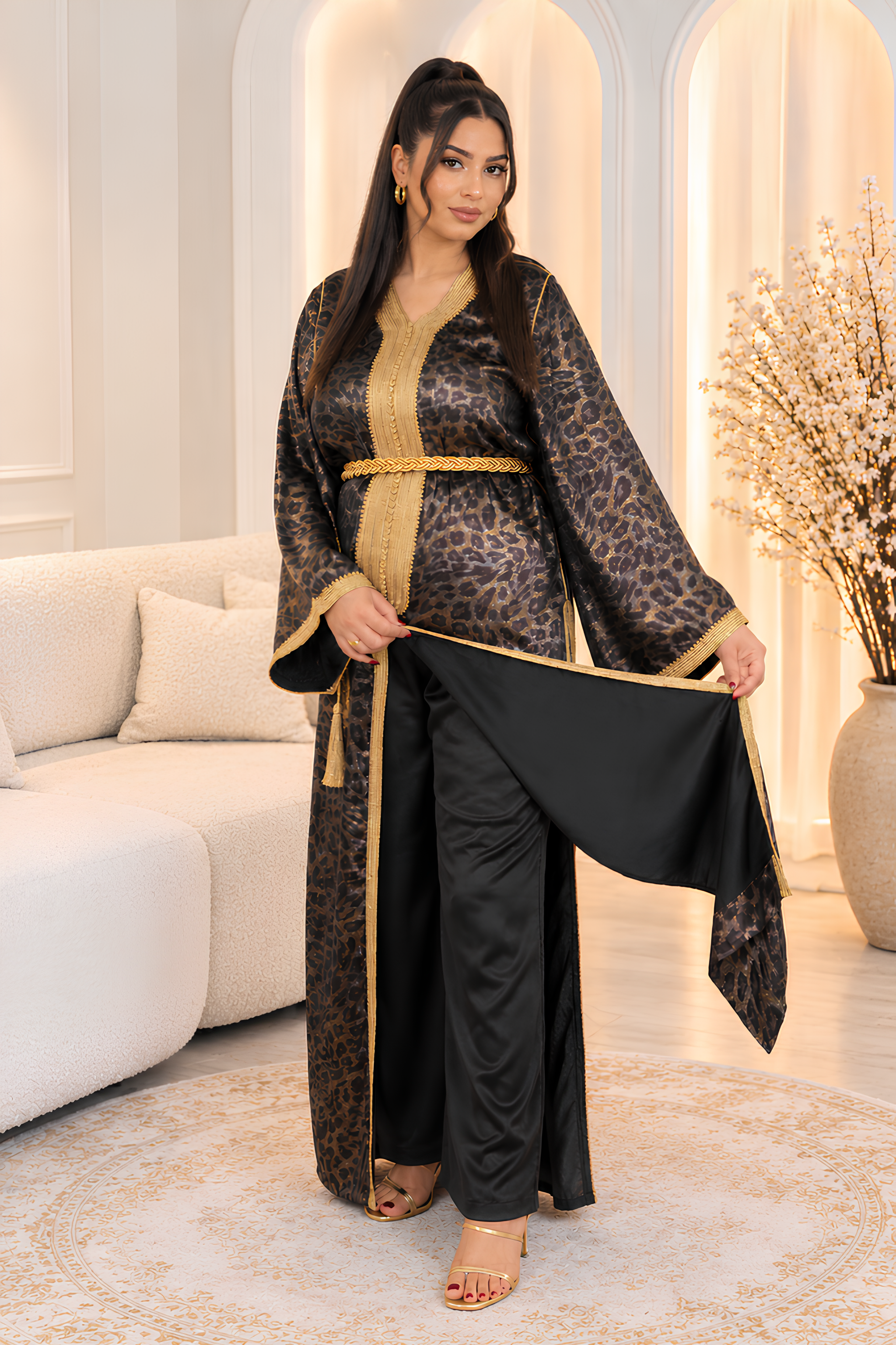 Golden Noir Leopard Caftan