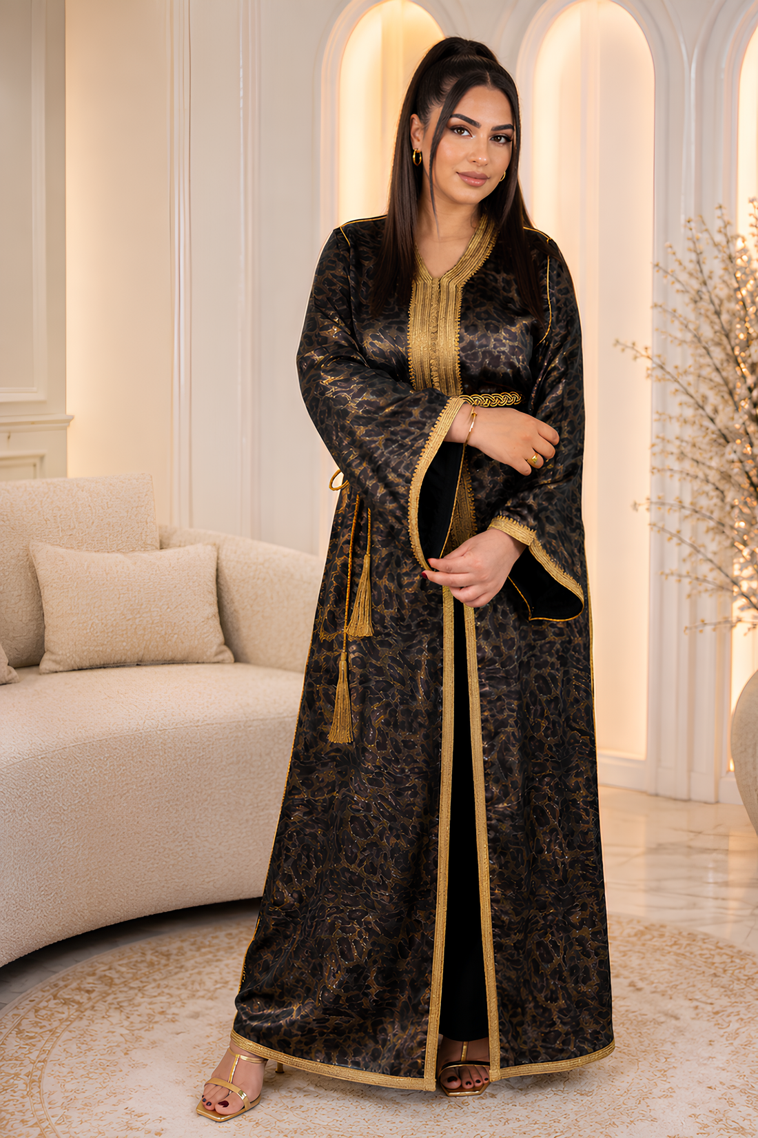 Golden Noir Leopard Caftan