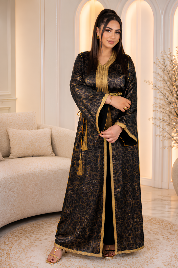 Golden Noir Leopard Caftan