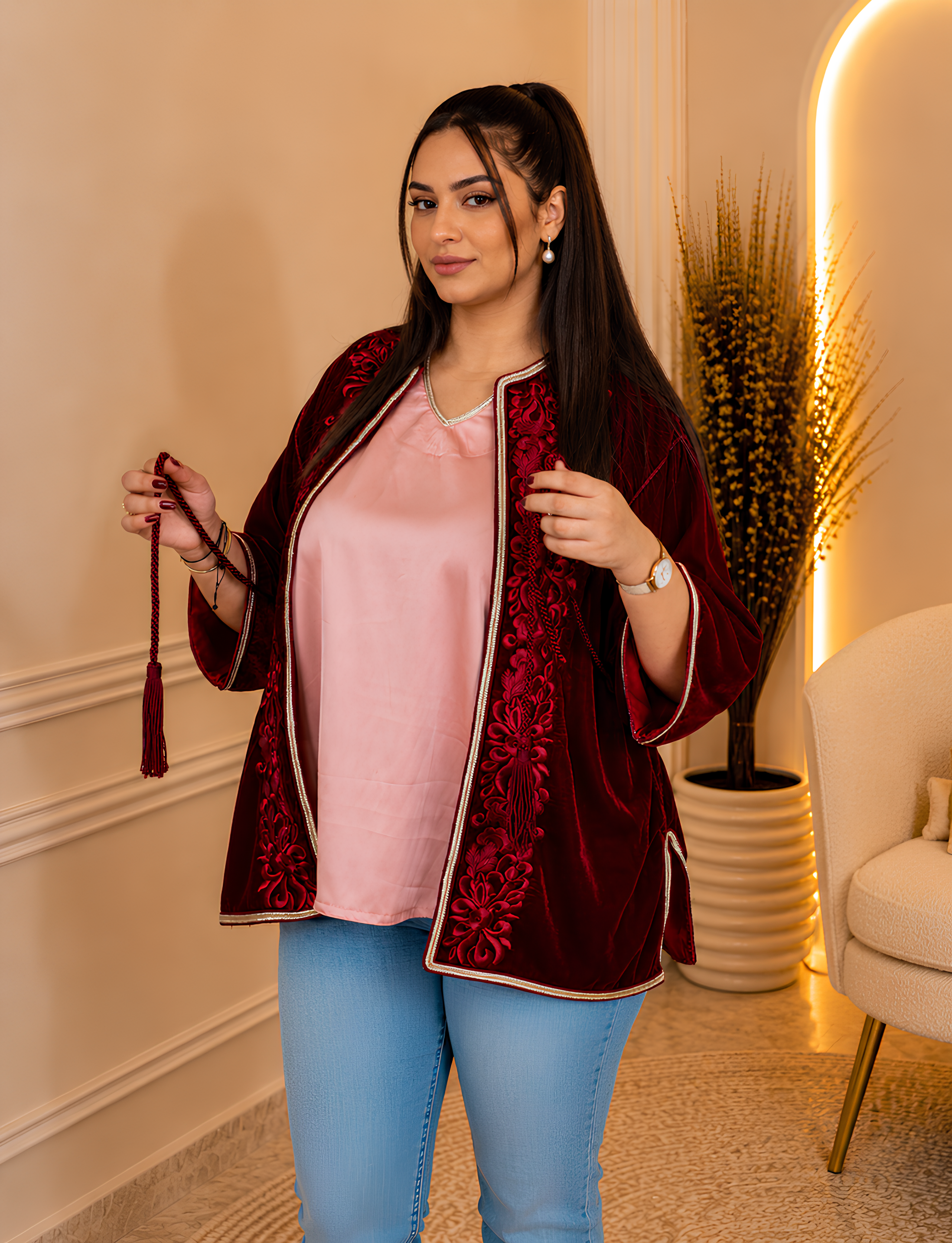 Burgundy Velvet Elegance Jacket