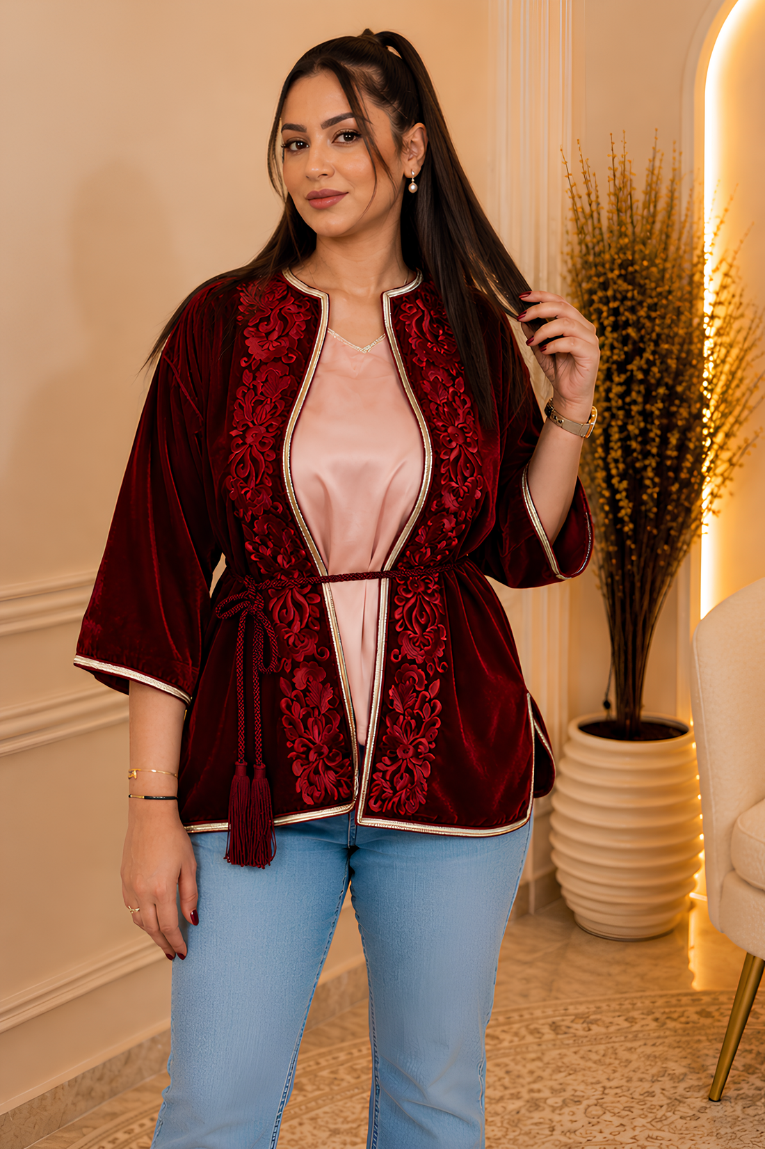 Burgundy Velvet Elegance Jacket