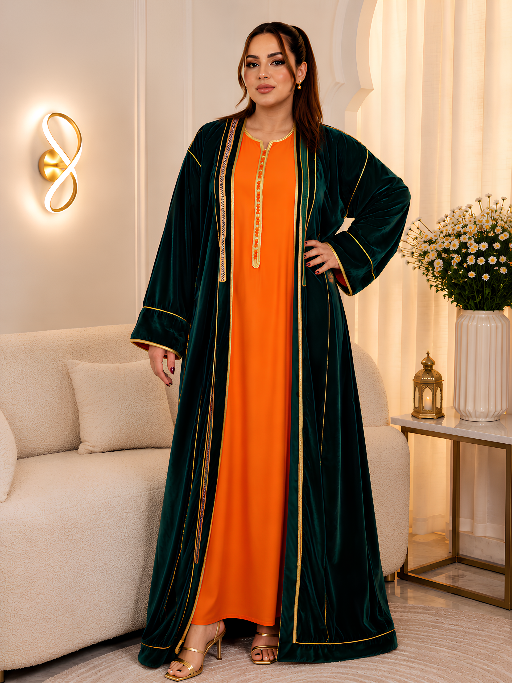 Sunset Orange Moroccan Kaftan