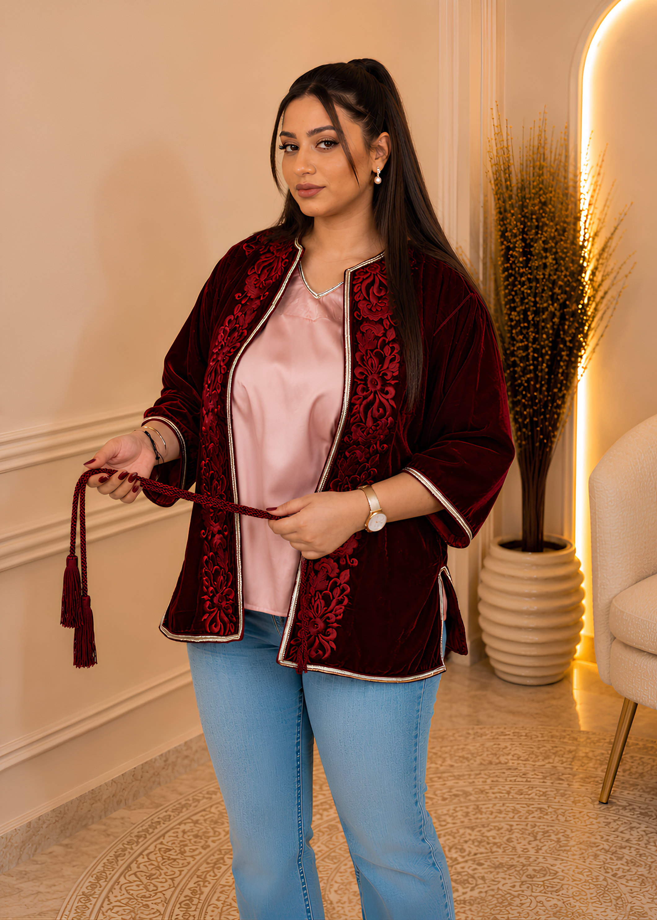 Burgundy Velvet Elegance Jacket